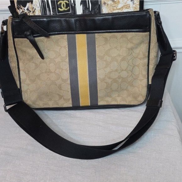 Coach Other - Coach Black and Tan Messenger Bag with Yellow Stripe